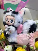 Black & White Kitty Bow Labubu – Handmade Custom Plush Toy from Authentic V1V2 Doll (1)