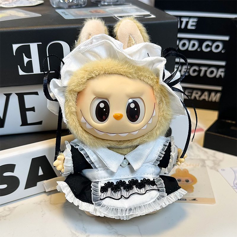 Classic Maid Outfit for Labubu – 2 Piece Costume Set for 17cm Dolls (Headband + Apron Dress)