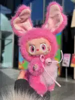 Cute Labubu Plush – Blue & Pink Bell Necklace Handmade Artist Custom from Authentic V1V2 Doll (5)