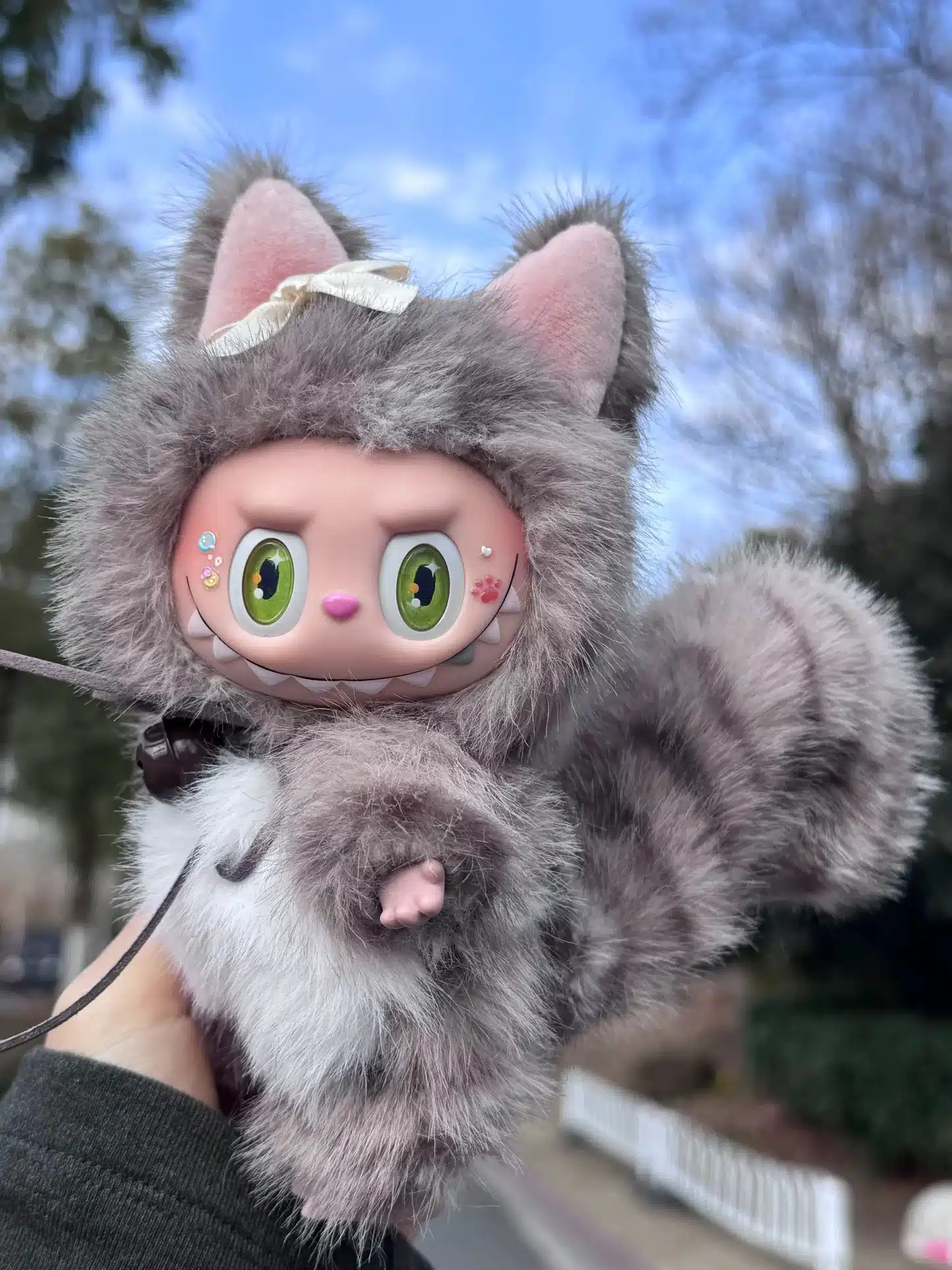 Grey & Golden Furry Labubu – Big Tail Custom Plush Toy Handmade from Authentic V1V2 (1)