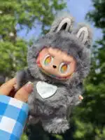 Grey Secret Zimomo Tail – Handmade Custom Plush with Rainbow Eyes & Metal Heart Tag (12)