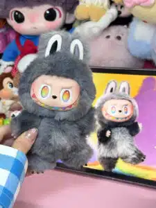 Grey Secret Zimomo Tail – Handmade Custom Plush with Rainbow Eyes & Metal Heart Tag (6)