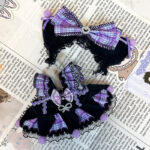 Kuromi Inspired Outfit for Labubu – 2 Piece Dress Set for 17cm Dolls (Headband + Suspender Skirt) 2