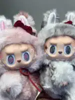 LABUBU Custom Plush Toy – Rose Pink & Silver Gray Handmade Redesign from Authentic V1 Macaron Series (2)