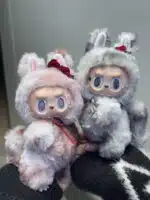 LABUBU Custom Plush Toy – Rose Pink & Silver Gray Handmade Redesign from Authentic V1 Macaron Series (4)