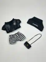 LABUBU Designer Inspired Houndstooth Outfit – Black LV & Chanel Style Doll Clothes (6)