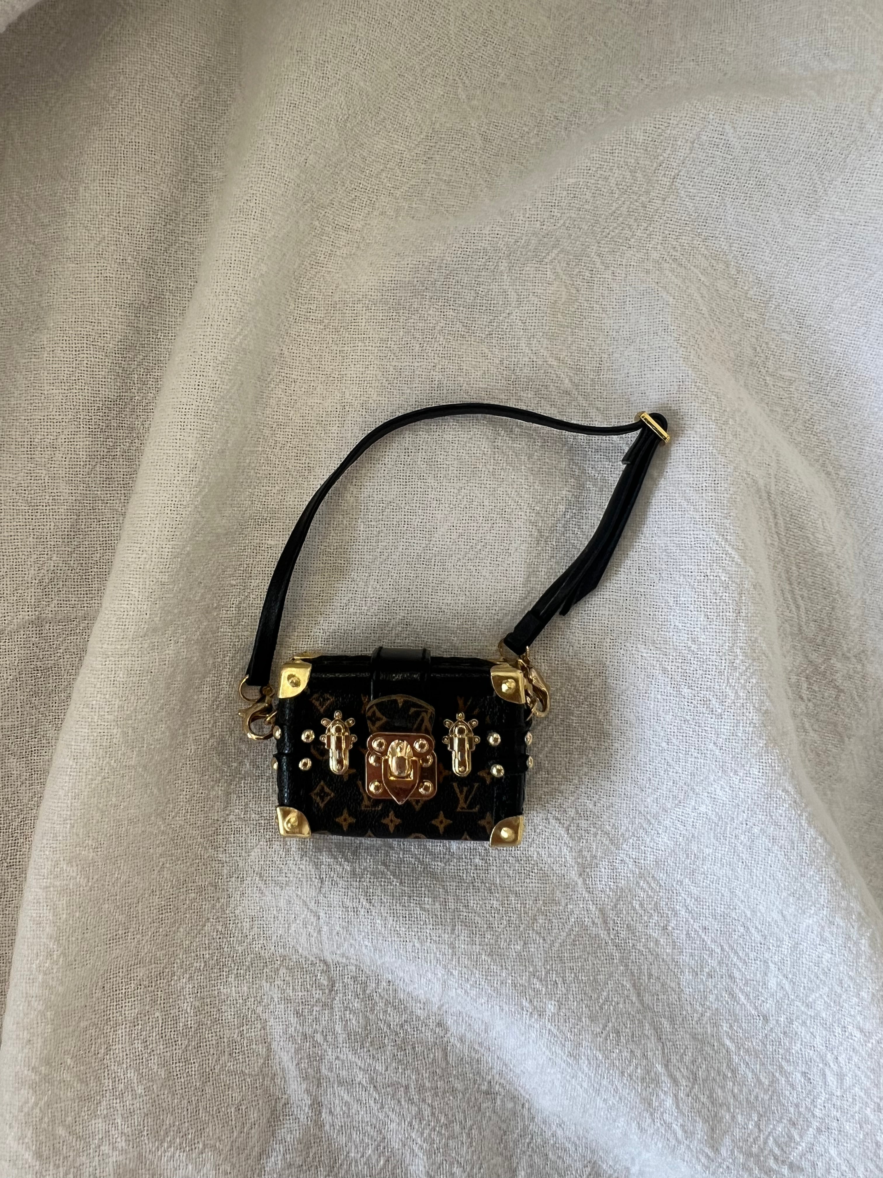 Labubu Mini L.V. Inspired Trunk Crossbody Bag – Dark Monogram with Gold Hardware