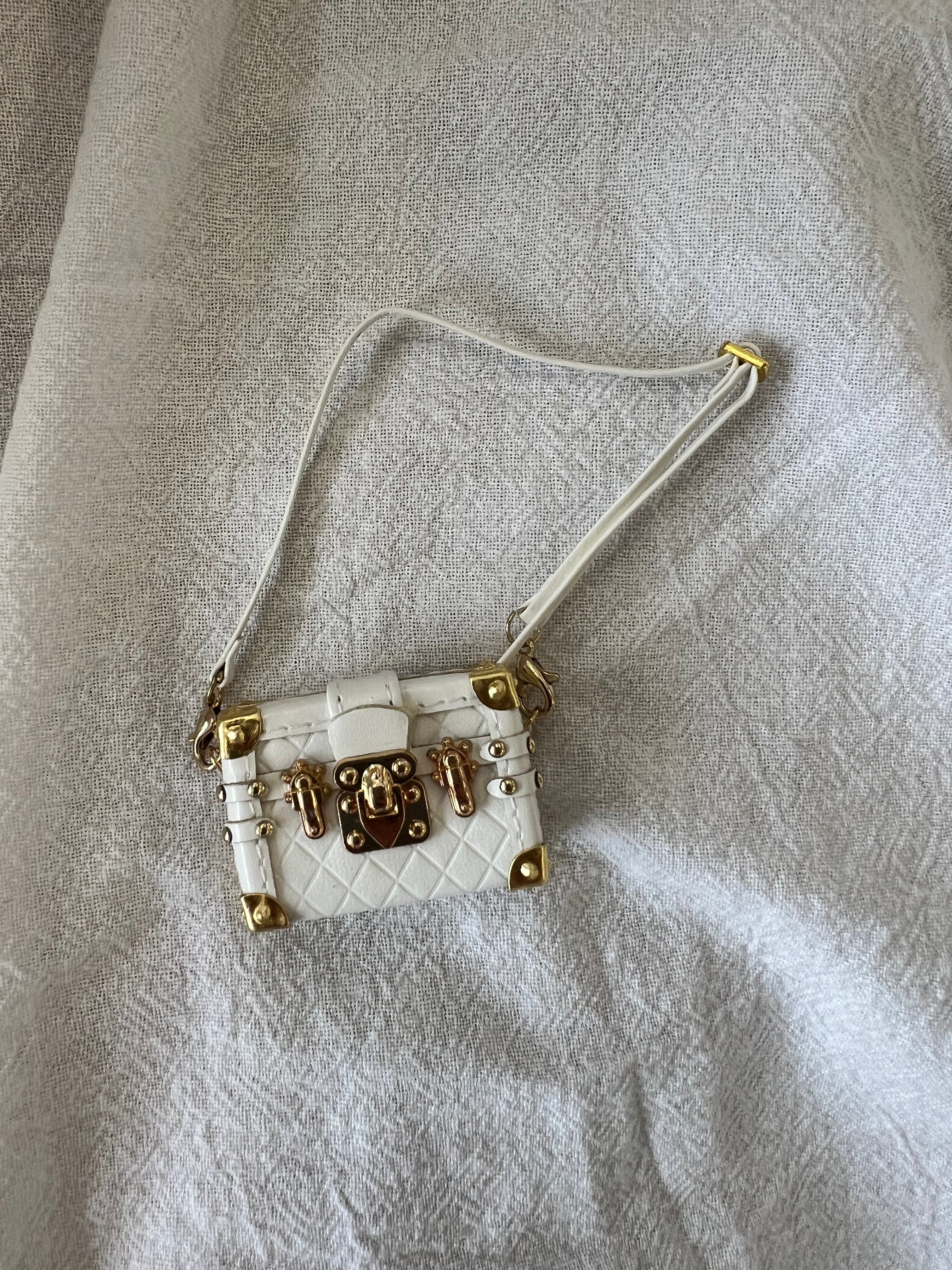 Labubu Mini Trunk Crossbody Bag – White with Gold Accents
