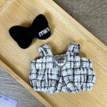 MIUMIU Inspired Black & White Outfit for Labubu – 2 Piece Set for 17cm Dolls (Hair Accessory + Romper) (1)