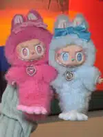 Mermaid Labubu Custom Plush – Blue & Pink Artist Redesign from Authentic V1V2 Doll with Sparkle Eyes & Heart Gem (3)