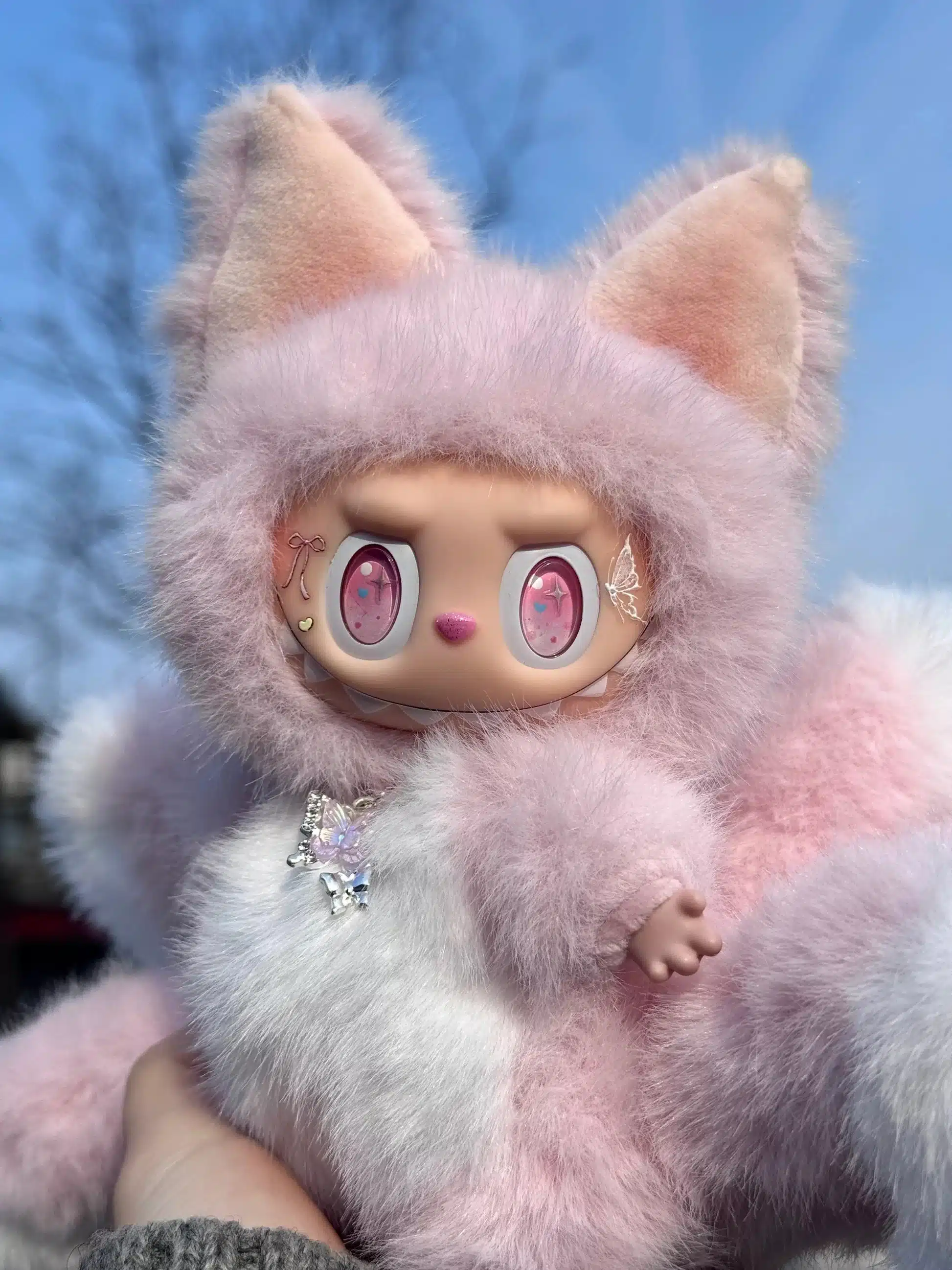 Pink Blossom Multi Tailed Labubu Plush – Artist Custom Toy from Authentic V1V2 Doll (5)
