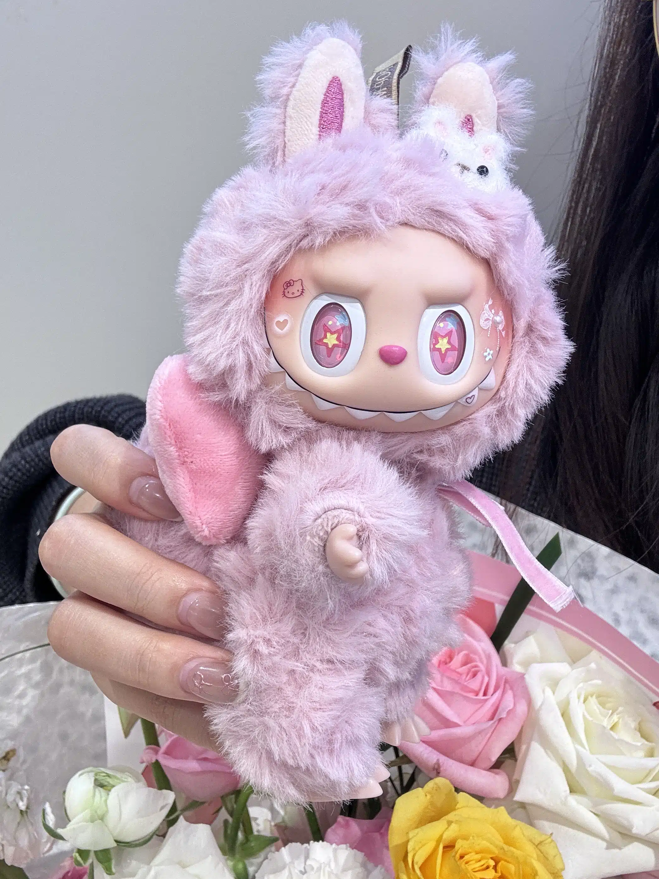 Pink Strawberry Bear Labubu – Artist Custom Plush Toy Handmade from Authentic V1 Macaron Series Doll (3)