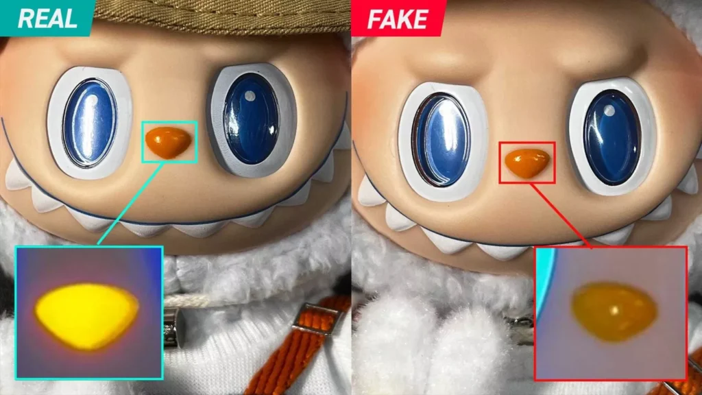 Side-by-side comparison of Lafufu and authentic Labubu plush toys